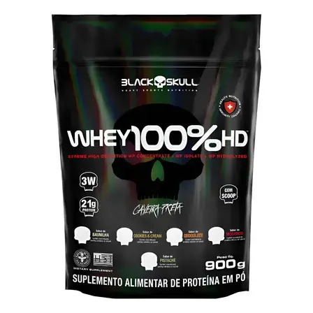 Suplemento Em Pó Black Skull Whey Protein Massa Muscular Proteína De Whey 100% Hd Sabor Baunilha X 900g