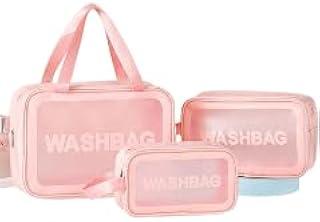 Kit 3 Necessaire Transparente Washbag,Necessaire Viagem,Tamanhos Grande Médio e Pequeno para Viagens,Maquiagem,Banho e Ginástica,Bolsa de Armazenamento à Prova d'Água Com Zíper à Prova d'Água (Rosa)