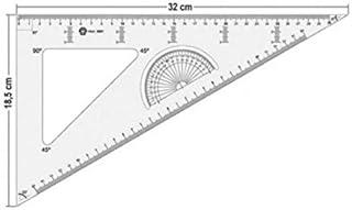 Esquadro de 30°/60°/90° e de 45°/45°/90° com Transferidor de 180° Vazados Internamente, Acrílico Cristal, Trident