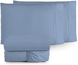 Jogo de Lençol 4 Peças com Ponto Palito 400 Fios Toque Macio (Azul, Super King)