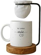 Kit Dia das Mães, Caneca 'Te Amo Mãe' com Mini Coador de Café, Base em Madeira
