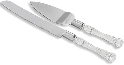 Kit para Bolo c/2 Peças, Faca e Espátula em Aço Inox, Cabo em Acrílico Transparente, Festa, Casamento, Sobremesa