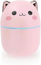 Difusor de Ar Umidificador Aromático Formato Gatinho 250ML Cores Pastel Portátil Ultrassônico com LED para Casa e Escritório (Rosa)