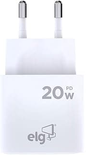 ELG, WCPD, Carregador de Parede Universal, 1 Porta USB Tipo-C, Potência 20W, Power Delivery 3A, Compatível com Dispositivos Apple e Android, Bivolt, Branco