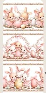 Tecido Tricoline Barrado Digital Páscoa Coleção Trio coelhinhas 55 x 150 cm