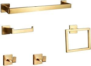 Kit Banheiro 5 Pçs Acessórios para Banheiro, suporte para papel higiênico em aço inoxidável, 60cm suporte para toalhas, conjunto de acessórios organizadores para banheiro (Dourado)