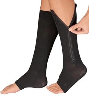 Meia De Compressão Com Ziper Tratamento De Varizes E Trombose Bege Par De Tamanhos P/M, G/GG Preta Elástica Material Premium DUPIN