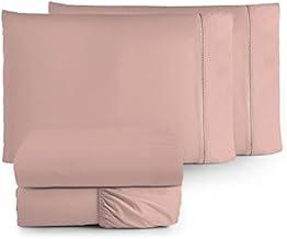 Jogo de Lençol 4 Peças com Ponto Palito 400 Fios Toque Macio (Rosê, Casal)