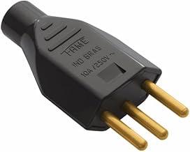 PLUGUE 2P+T - 10A/250V JUNÇÃO MACHO - PRETO SOBREPOR – FAME