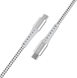 Geonav Cabo USB-C para USB-C, 1.2 metros, nylon trançado, resiste até 10 mil dobras, carregamento rápido (até 100 W) e tranferência de dados (480 Mbps), ESC06WT, branco