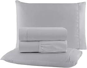 Jogo de Cama Casal King Size Percal 400 Fios Ponto Palito 04 Peças, Antiácaro, Não faz bolinha Toque Extra Macio (Cinza)