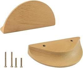 Puxadores Meia Lua em Madeira Maciça Beech, Kit com 2 Peças, Acabamento Natural, Inclui Parafusos para Instalação