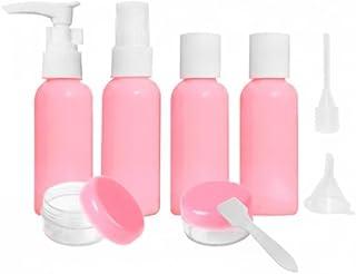 Kit Viagem 9 Peças Frascos Portáteis para Cosméticos, Recipientes Reutilizáveis para Líquidos e Cremes, Mini Frascos com Spray e Pump para Mala de Mão (Rosa)