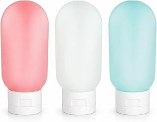 Kit Viagem 3 Frascos Silicone 60ml Antivazamento Necessaire Transparente idela para Bagagem de Mão