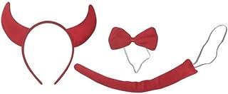 Kit Fantasia Diabinha para Carnaval, Vermelho, 3 Peças, Tiara com Chifres, Gravata Borboleta e Rabo