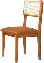 Cadeira de Jantar Estofada de Madeira com Encosto em Rattan - Holanda (Couro Marrom)