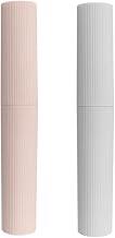 Kit 2 Porta Escovas Canelado Portátil para Viagem Escola e Trabalho Cor Pastel Rosa e Cinza Compacto Para Bolsas Mochila Mala Com Tampa Premium