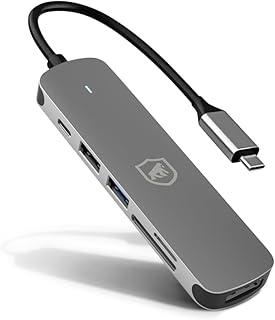 Gshield Adaptador Hub Multifuncional 6 em 1 USB-C, Hub USB 3.0 com Saída HDMI 4K Leitor de Cartão SD, Micro SD e TF para Notebook e PC, Prata