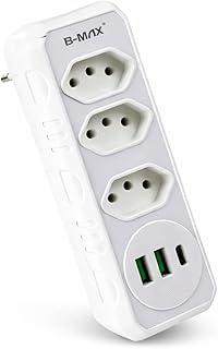 Adaptador Triplo com 3 Tomadas, 2 USB e 1 Tipo-C, 10A, Bivolt, Padrão Brasileiro