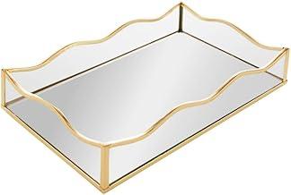 LYOR - Bandeja de Metal com Espelho - Cor Dourado 20cm x 30cm x 4cm - Linha Ocean