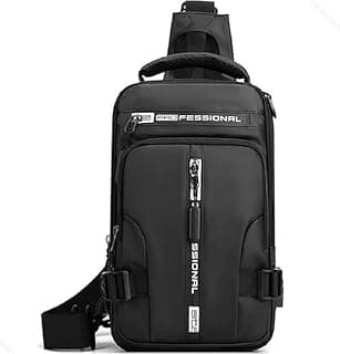 Bolsa Masculina Transversal Impermeável, Mochila com Saída USB, Pochete Grande em Poliéster, Alça Ajustável para Tablet e Celular
