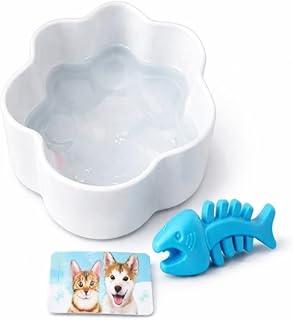 Kit Pet Comedouro de Patinha para Cães e Gatos Pequenos com Brinquedo Mordedor