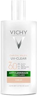 Vichy Capital Soleil UV-Clear Protetor Solar Facial Antioleosidade e Antiacne, Toque Seco FPS 60, com Niacinamida e Ácido Salicílico, Acabamento Invisível, Cor 2.0, 40g