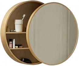 Espelheira Armário Aéreo com Espelho Redondo 50cm de Banheiro Quarto, Nicho Organizador Suspenso com Prateleiras Internas, Profundidade 13cm, Design Moderno para Banheiro e Lavabo