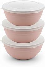 Kit 3 Potes Herméticos em Fibra de Bambu para Mantimentos Organizador de Cozinha Empilhável 300ml 600ml 800ml (Rosa)