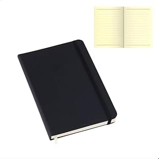 Caderno PAUTADO A5, Capa Dura Emborrachada Preta, 21x14cm, 80 Folhas, Tipo Moleskine para Anotações, Sketchbook (Preto com Pauta) com 9.77% de desconto por R$ 23,37 na amazon