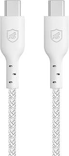 Gshield Cabo Premium Ultra Safe 65W Carregamento Rápido e Eficiente 3A Revestido Nylon Trançado Reforçado com Presilha de Silicone 1,5M "6 anos de Garantia" (Tipo C/Tipo C, Branco)