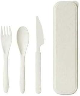 Kit Talheres Reutilizáveis com Estojo Feito com Fibra de Palha de Trigo Biodegradável Ideal Levar na Bolsa, Jogo de Talheres Infantil, PREMIUM (Off White)