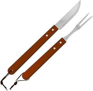 KIT CHURRASCO 2 PEÇAS COM FACA E GARFO CABO MARROM DE MADEIRA LÂMINA EM AÇO INOXIDÁVEL