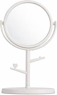 Espelho de Mesa Giratório, Plástico PP, com Porta Acessórios Integrado, Ideal para Maquiagem, Tamanho Pequeno (Branca)