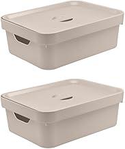 Kit 2 Caixas Organizadoras com Tampa Cube Ou 10,5 Litros 36,5 x 27,5 x 13 cm Cor:Bege