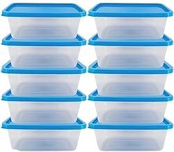 Conjunto kit 10 Potes 500ml Transparente BPA Free Marmitas Fitness C/Tampa Colorida Para Freezer Microondas (Tampa Azul)