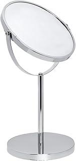 Mimo Style Espelho de Aumento Inox com Base Cromado, Dupla Face 360º Rotativo, Lado Normal e Outro Com Ampliação em 5X. Acabamento em Aço Inoxidável de Qualidade e Elegante
