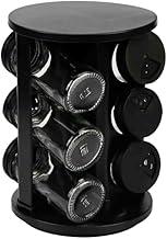 Porta Condimentos Giratório 6 Potes de Vidro com Tampa Dosadora Base Redonda Preta 19,5 x 13,5 Cm