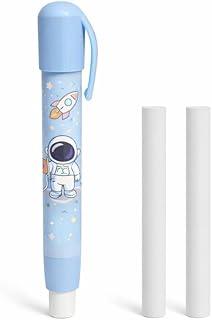 Borracha Estampas Diversas Retrátil Escolar Com 2 Refis - Kit 3 Peças Apaga Sem Manchar Ideal Para Lápis Grafite Uso Escolar E Escritório (Azul)