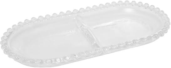 WOLFF - Petisqueira de Cristal com Divisória Oval 24cm x 12cm x 2cm - Linha Pearl