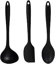 Kit 3 Utensílios de Cozinha em Silicone Espátula Colher e Concha Premium Antirriscos Maleáveis Duráveis e Livres de BPA Ideais para Panelas Antiaderentes Preto 27cm