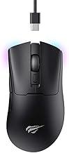 Havit Mouse Gamer Quad-Mode MS966WB Black, Sem Fio e Com Fio, USB, Bluetooth, Wireless 2.4GHz (USB-A e USB-C), RGB, 7 Botões, 800-1600-2400-3200-6000-10000 DPI, Preto