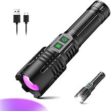 Tobeape Lanterna 2 em 1 UV 365nm e LED recarregável, 30W com zoom, à prova d’água, perfeita para urina de pets, cura de resina, pedras, escorpiões, camping e emergências