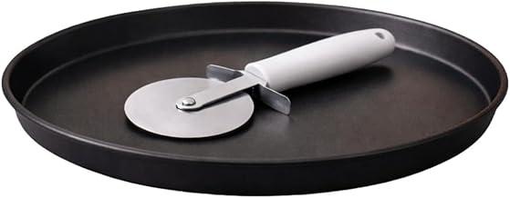 Kit Conjunto Forma de Pizza 36 CM Redonda e Cortador Aluminio Antiaderente Assadeira Revestimento Teflon Cabo de Plastico Anatomico Bandeja Forno Cozinha Inox Bordas Tortas Utensilio Fatiador (Branco)