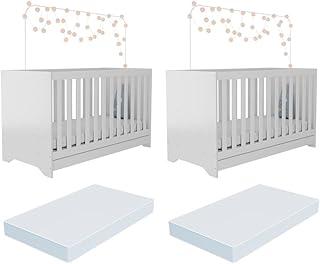 Kit Berço para Gêmeos 3 em 1 com Colchões Inclusos Multimóveis Mp4393 Branco