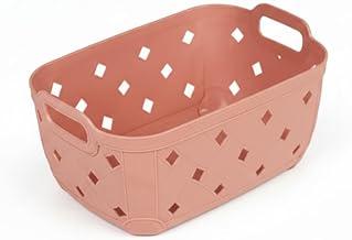 Cesta Organizadora Plástica Multiuso com Alças Design Vazado Resistente para Cozinha Banheiro Geladeira Closet e Armários (Rosa)