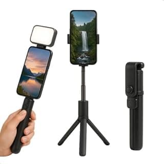 Tripé de Mesa com LED Embutido, Controle Remoto Bluetooth e Altura Ajustável até 72cm – Suporte Portátil para Celular (ds13467)