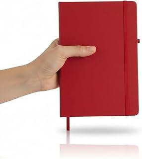 Caderno de Anotações A6, Capa Dura em Material Sintético, Vermelho, 80 Folhas Pautadas, com Elástico e Suporte para Caneta, Capa em PU (14x9cm) (1, Vinho)