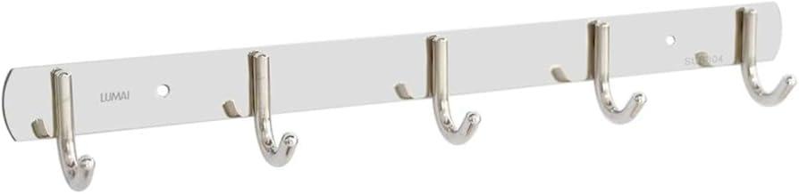 Suporte de Parede LUMAI em Aço Inoxidável com 5 Ganchos para Roupas e Toalhas, Instalação Adesiva ou Parafuso, Resistente à Ferrugem - Prata