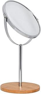 Mimo Style Espelho de Aumento Inox com Base Em Bambu Ecológico, Dupla Face 360º Rotativo, Lado Normal e Outro Com Ampliação em 5X. Acabamento em Aço Inoxidável e Bambu de Qualidade e Elegante